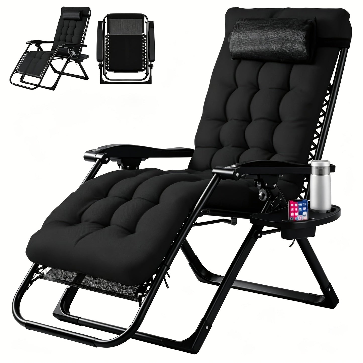 Zero Gravity Recliner Chair Foldable Patio Lounge w/Cup Holder & Cushion