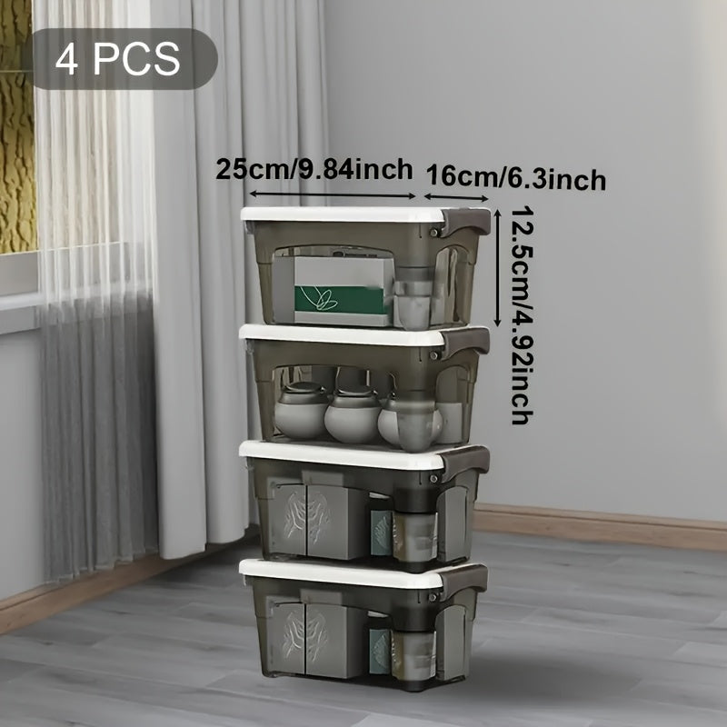 4PCS Stackable Storage Boxes with Lids & Handles Clear Organizer Bins Home Closet