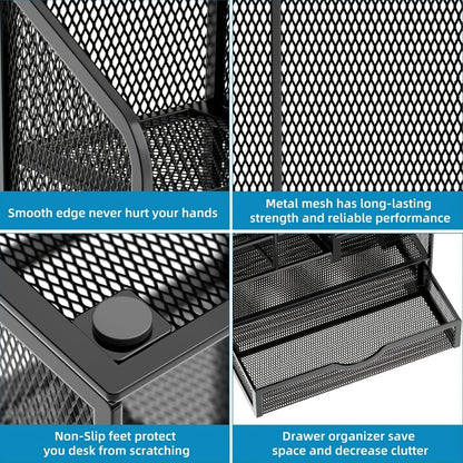 Iron Mesh Desk Organizer Multi-Layer Stationery Storage Box Office School Supplies