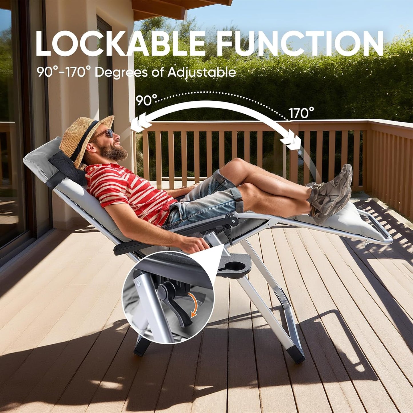 Zero Gravity Recliner Chair Foldable Patio Lounge w/Cup Holder & Cushion