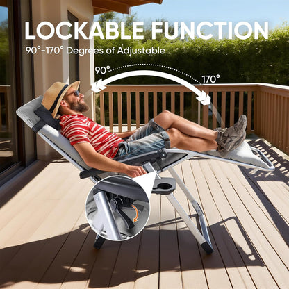 Zero Gravity Recliner Chair Foldable Patio Lounge w/Cup Holder & Cushion