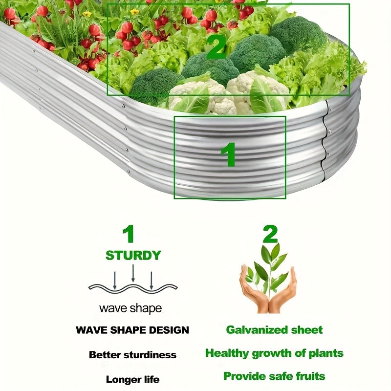 4x2x1FT Galvanized Raised Garden Bed Kit Oval Metal Planter Box