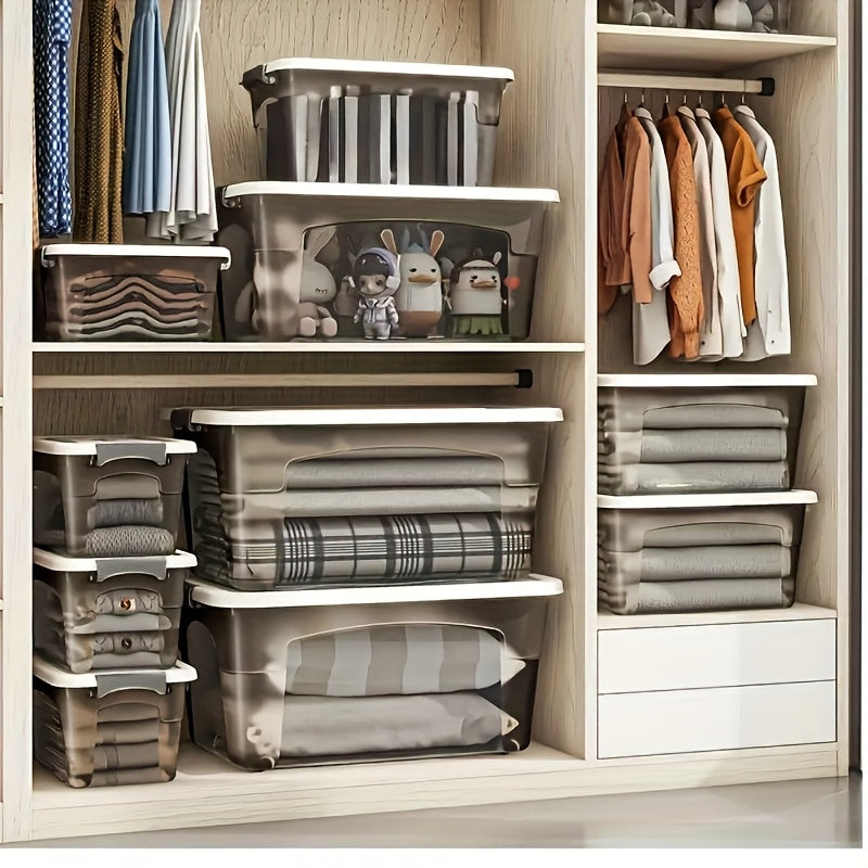4PCS Stackable Storage Boxes with Lids & Handles Clear Organizer Bins Home Closet