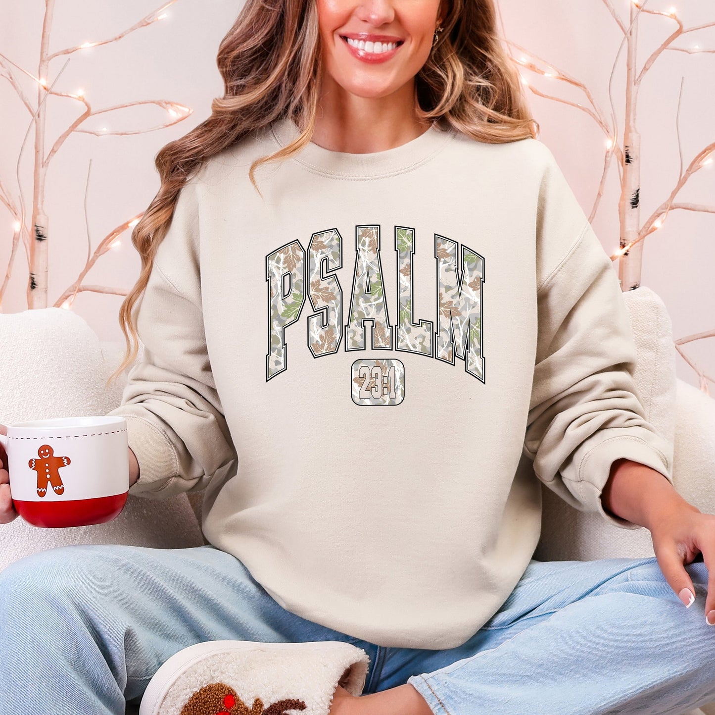 Psalm 23 Camo Christmas Faith Gospel Cozy Vintage Holiday Seasonal Graphic Sweatshirt