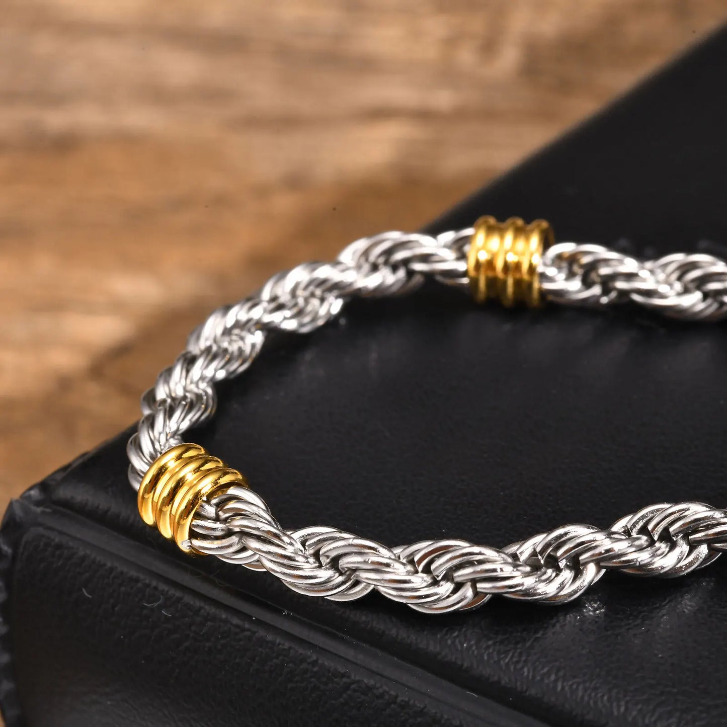 Vnox Men's Stainless Steel Rope Chain Bracelet with Tube Charms | Trendy Cuban Link Wristband