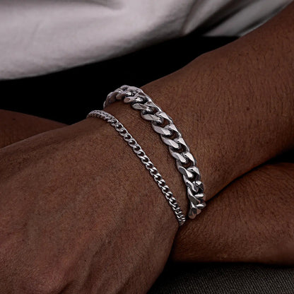 Men's Stainless Steel Chain Bracelets Set | 2pcs Silver Gold Black Twist Rope & Cuban Link
