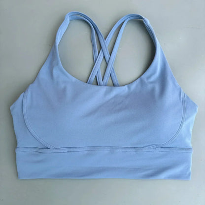 Solid Color Women Cross  Fitness sport Bra soft high strength Tight Top Comprehensive Training Gym Yoga Underwear With Chest Pad