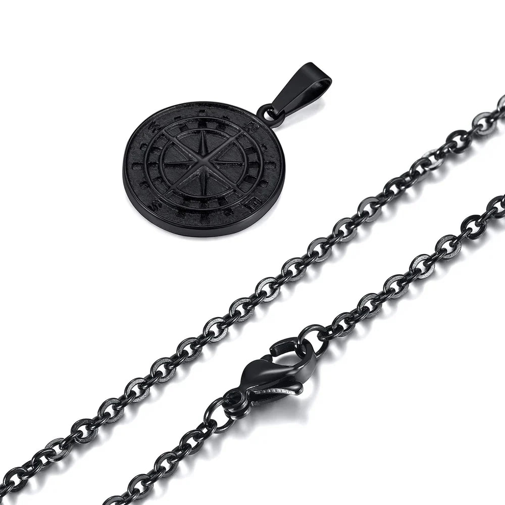 Gold Men's Compass Necklace | Vintage Viking North Star Anchor Stainless Steel Pendant