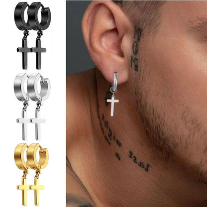 2pc Stainless Steel Cross Earrings Set | Gothic Punk Huggies for Men