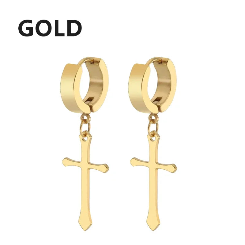2pc Stainless Steel Cross Earrings Set | Gothic Punk Huggies for Men