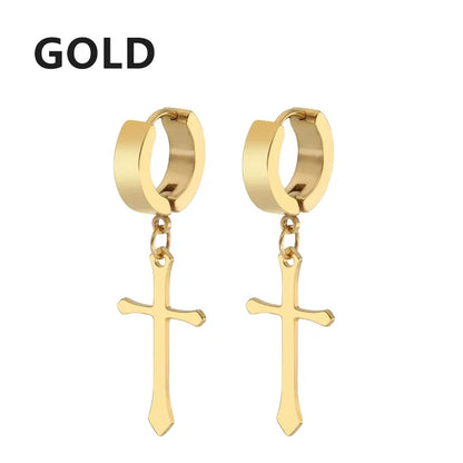 2pc Stainless Steel Cross Earrings Set | Gothic Punk Huggies for Men