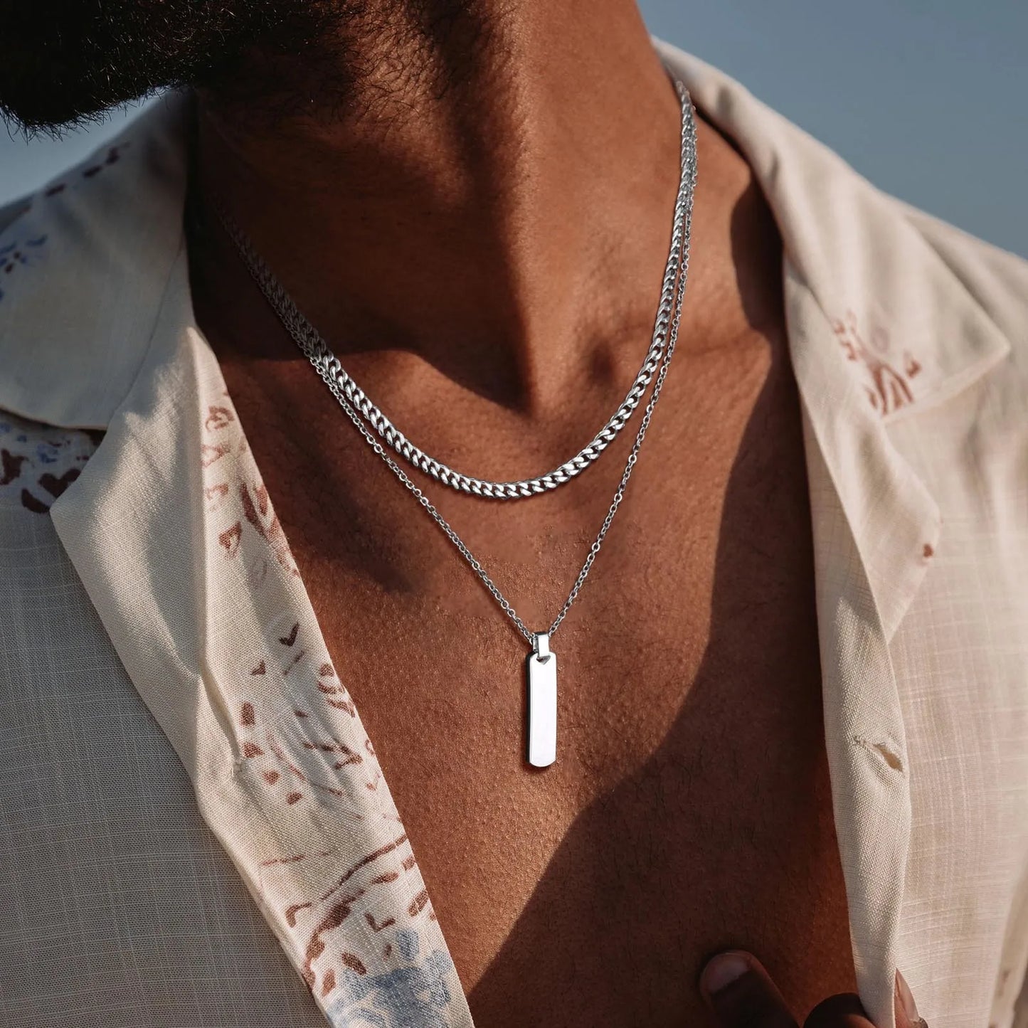2pcs Vertical Layer Necklaces for Men | Waterproof Stainless Steel Cuban Chain Collar