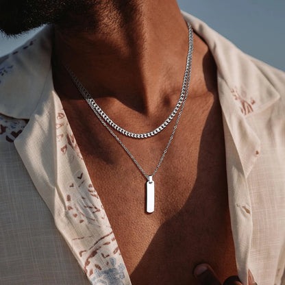 2pcs Vertical Layer Necklaces for Men | Waterproof Stainless Steel Cuban Chain Collar