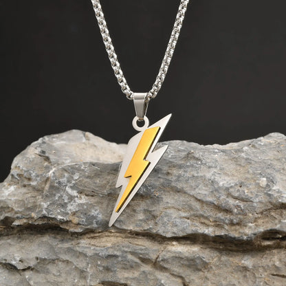 Trendy Lightning Stainless Steel Necklace for Men | Two Color Pendant Hip Hop Jewelry