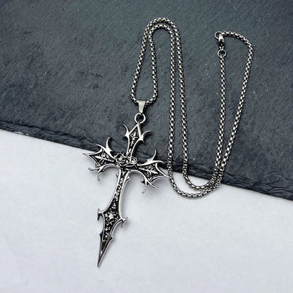 Gothic Double Sided Cross Pendant Necklace | Niche Hip Hop Punk Jewelry