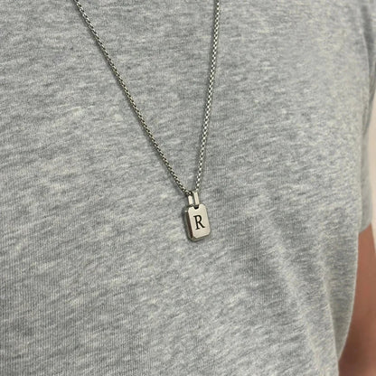 A-Z 26 Letters Stainless Steel Initials Necklace | Waterproof Square Pendant for Men