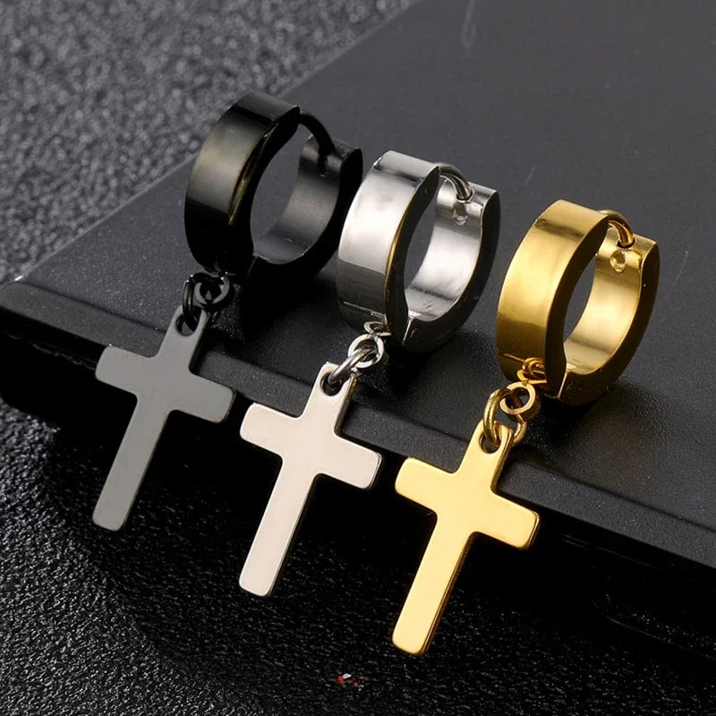 2pc Stainless Steel Cross Earrings Set | Gothic Punk Huggies for Men