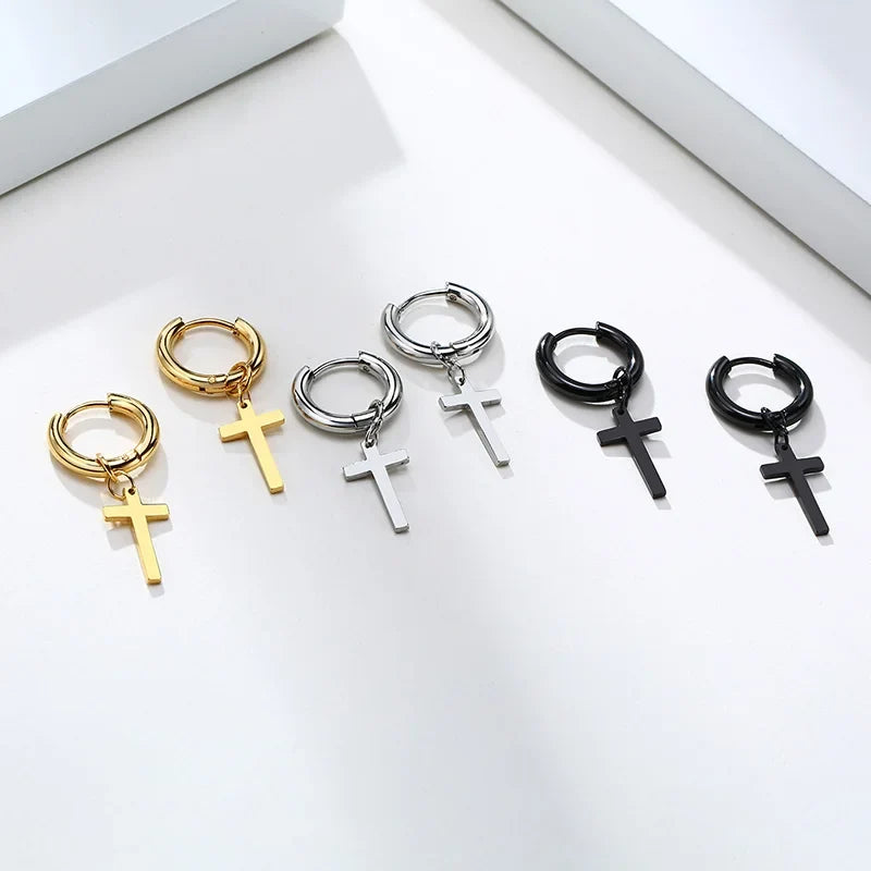 Stainless Steel Cross Earrings for Men | Durable Stud Earrings with Christian Cross Charm