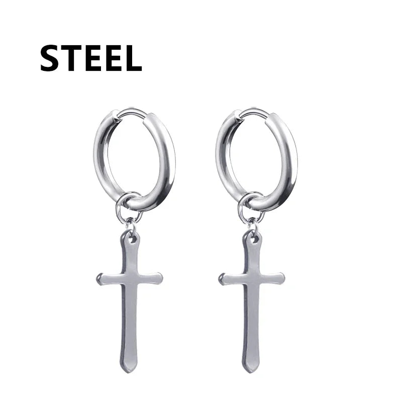 2pc Stainless Steel Cross Earrings Set | Gothic Punk Huggies for Men