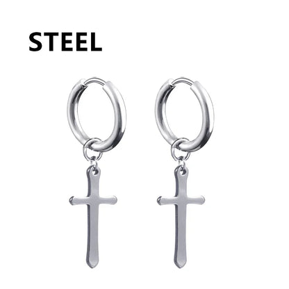 2pc Stainless Steel Cross Earrings Set | Gothic Punk Huggies for Men