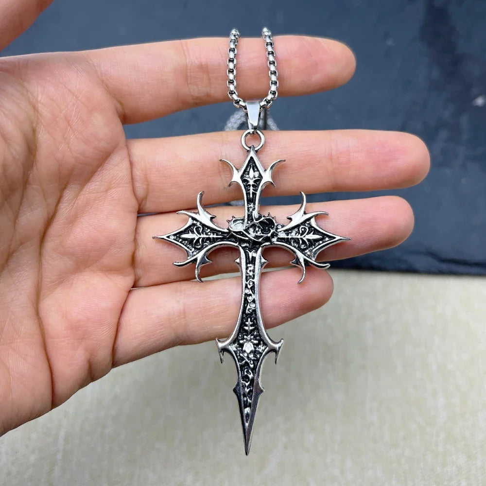 Gothic Double Sided Cross Pendant Necklace | Niche Hip Hop Punk Jewelry
