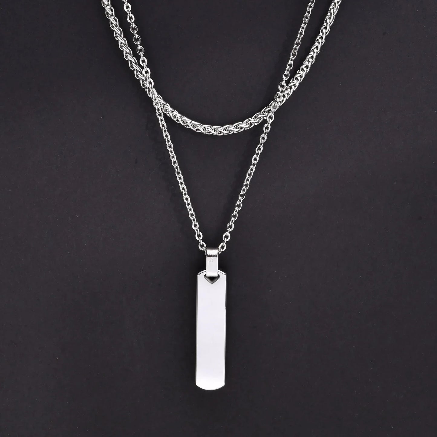 2pcs Vertical Layer Necklaces for Men | Waterproof Stainless Steel Cuban Chain Collar
