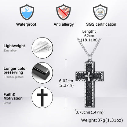 Punk Cross Pendant Necklace for Men | 3D Vintage Openable Metal Pendant