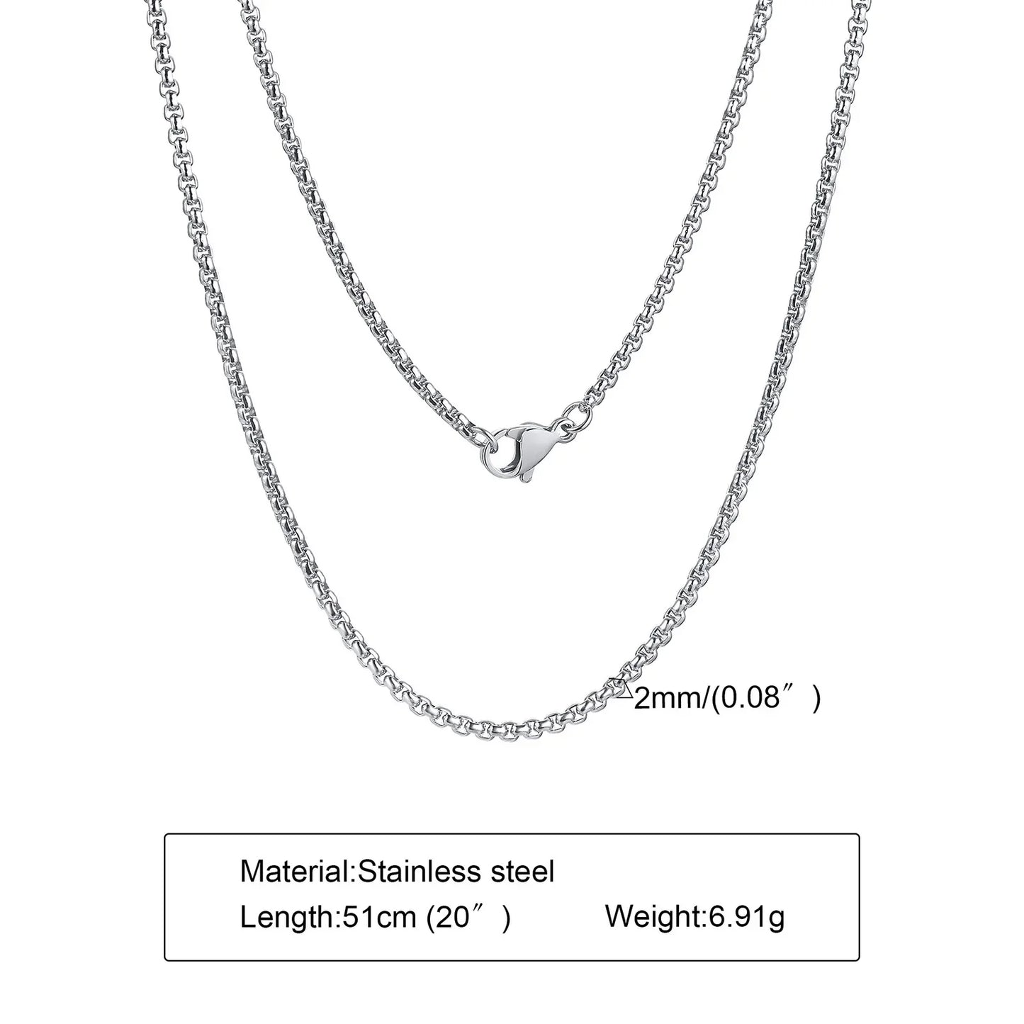 Round Box Chain Necklace for Men | Stainless Steel Link Chain in Gold, Silver, or Black