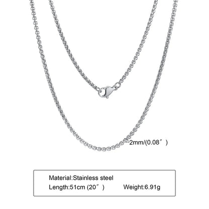 Round Box Chain Necklace for Men | Stainless Steel Link Chain in Gold, Silver, or Black