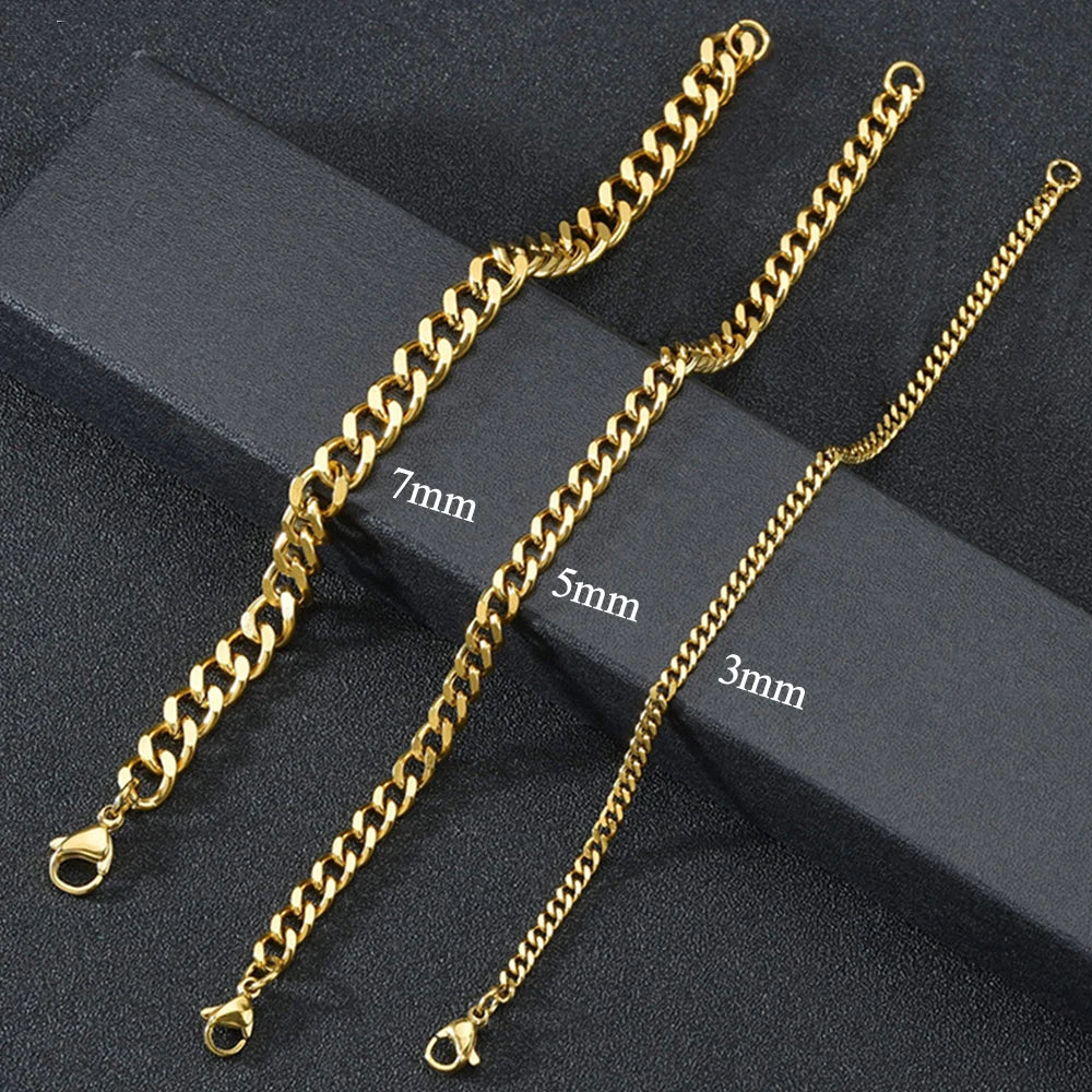 Stainless Steel Cuban Link Chain Necklace for Men | Punk Gold Black Silver