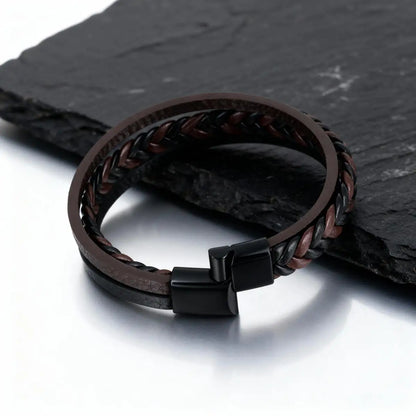 Multi Layer Braided Rope Bracelet for Men | Classic Handmade PU Leather Wristband with Magnetic Buckle