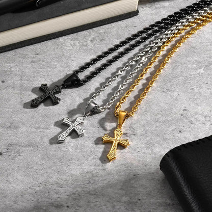 Hiphop Cross Necklace for Men Women | Stainless Steel Cross Charm Trendy Jewelry Gift