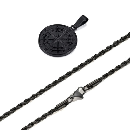 Gold Men's Compass Necklace | Vintage Viking North Star Anchor Stainless Steel Pendant