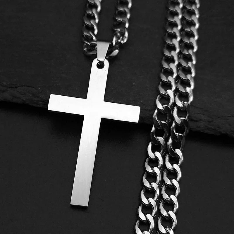 Stainless Steel Cross Pendant Necklace | Hip Hop Jesus Chain Jewelry for Men Women