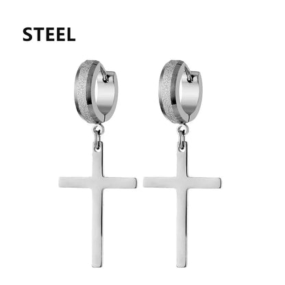 2pc Stainless Steel Cross Earrings Set | Gothic Punk Huggies for Men