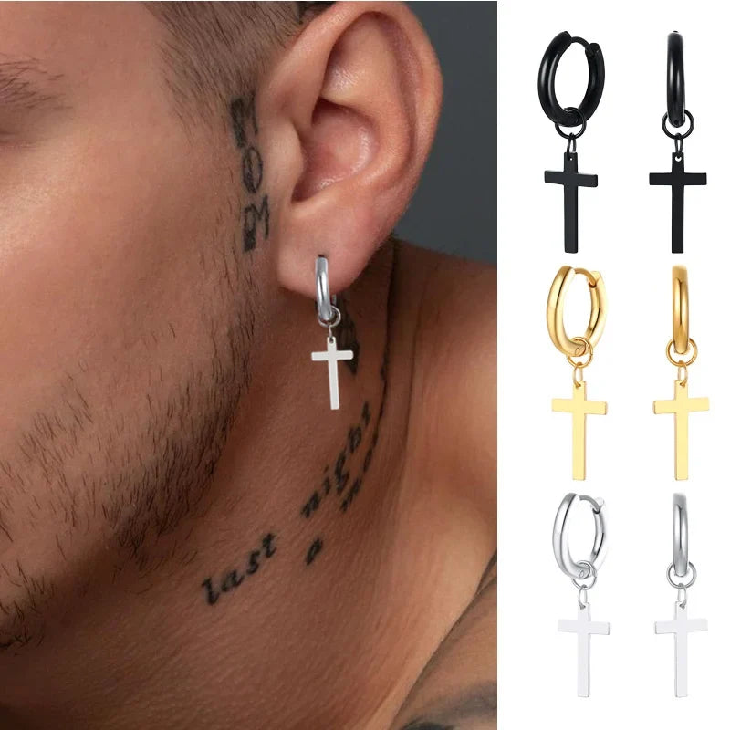 Stainless Steel Cross Earrings for Men | Durable Stud Earrings with Christian Cross Charm