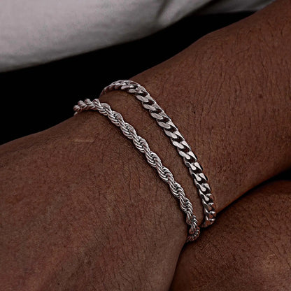 Men's Stainless Steel Chain Bracelets Set | 2pcs Silver Gold Black Twist Rope & Cuban Link