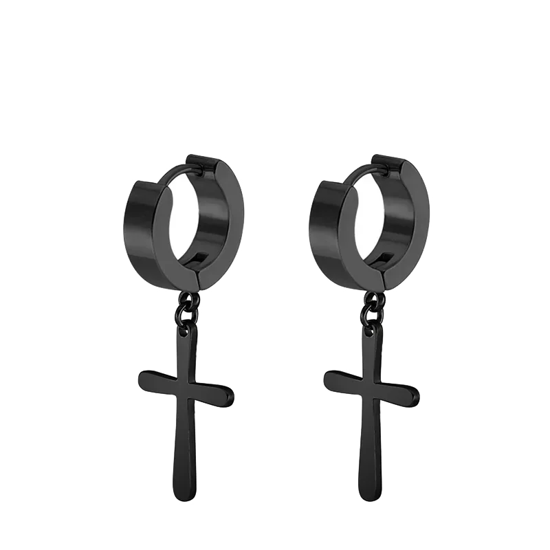2pc Stainless Steel Cross Earrings Set | Gothic Punk Huggies for Men