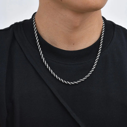 Men's Twisted Chain Necklace | Black Silver Stainless Steel Rope Link