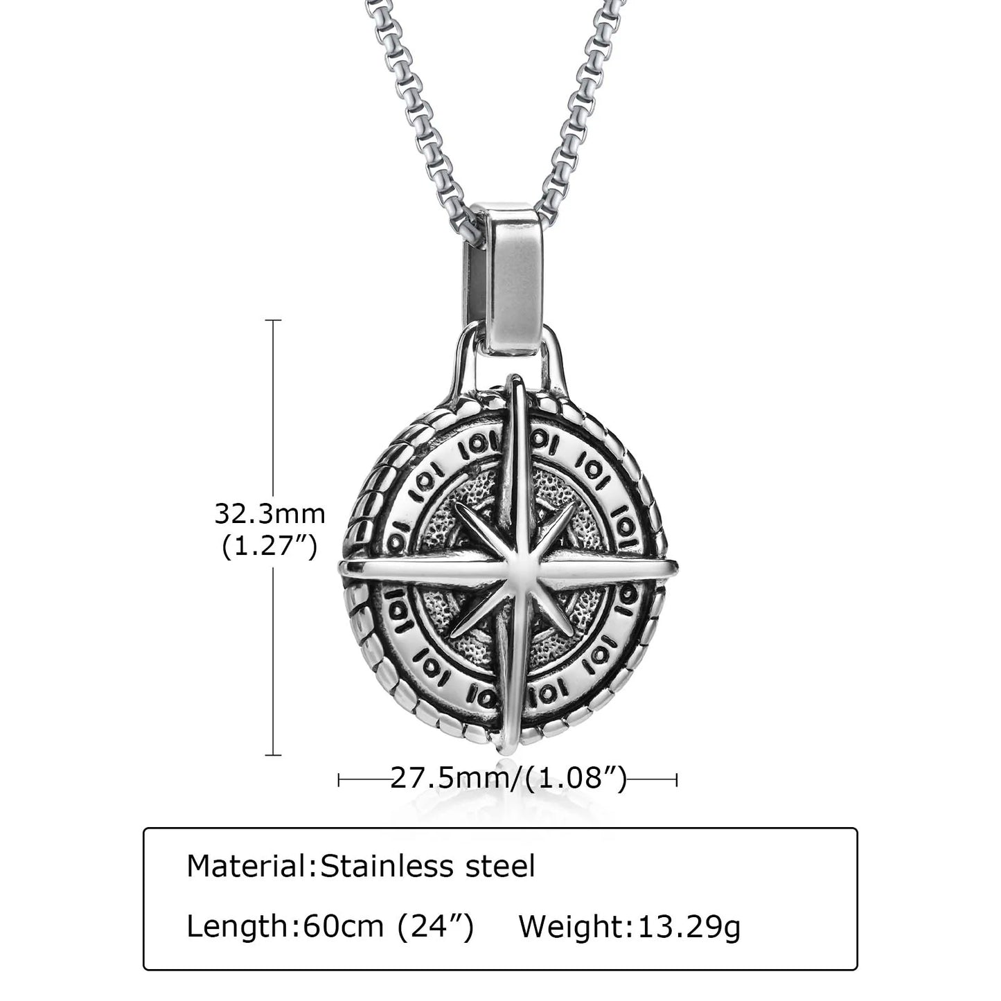 Vintage Compass Pendant Necklace | Stainless Steel Coin Necklace for Men