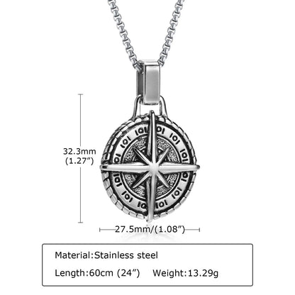 Vintage Compass Pendant Necklace | Stainless Steel Coin Necklace for Men