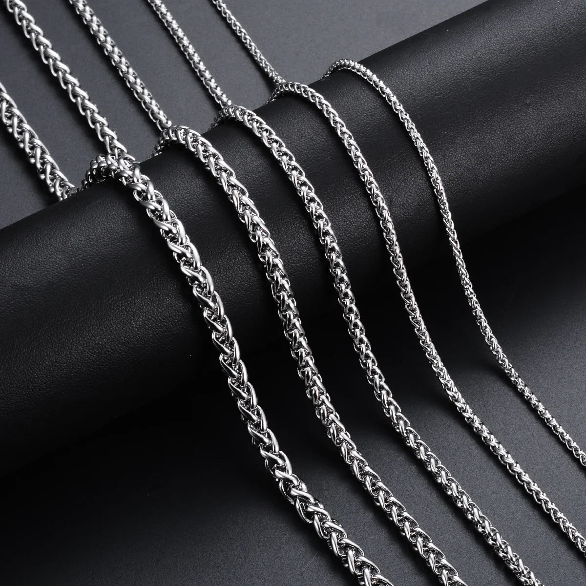 Stainless Steel Keel Link Chain Necklace | Braided Wheat Chain for Men