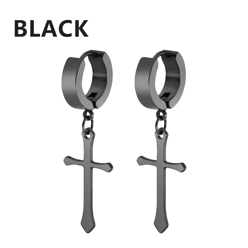 2pc Stainless Steel Cross Earrings Set | Gothic Punk Huggies for Men