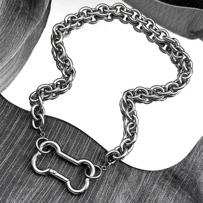 Punk Dog Bone Pendant Necklace | Stainless Steel Silver Goth Choker