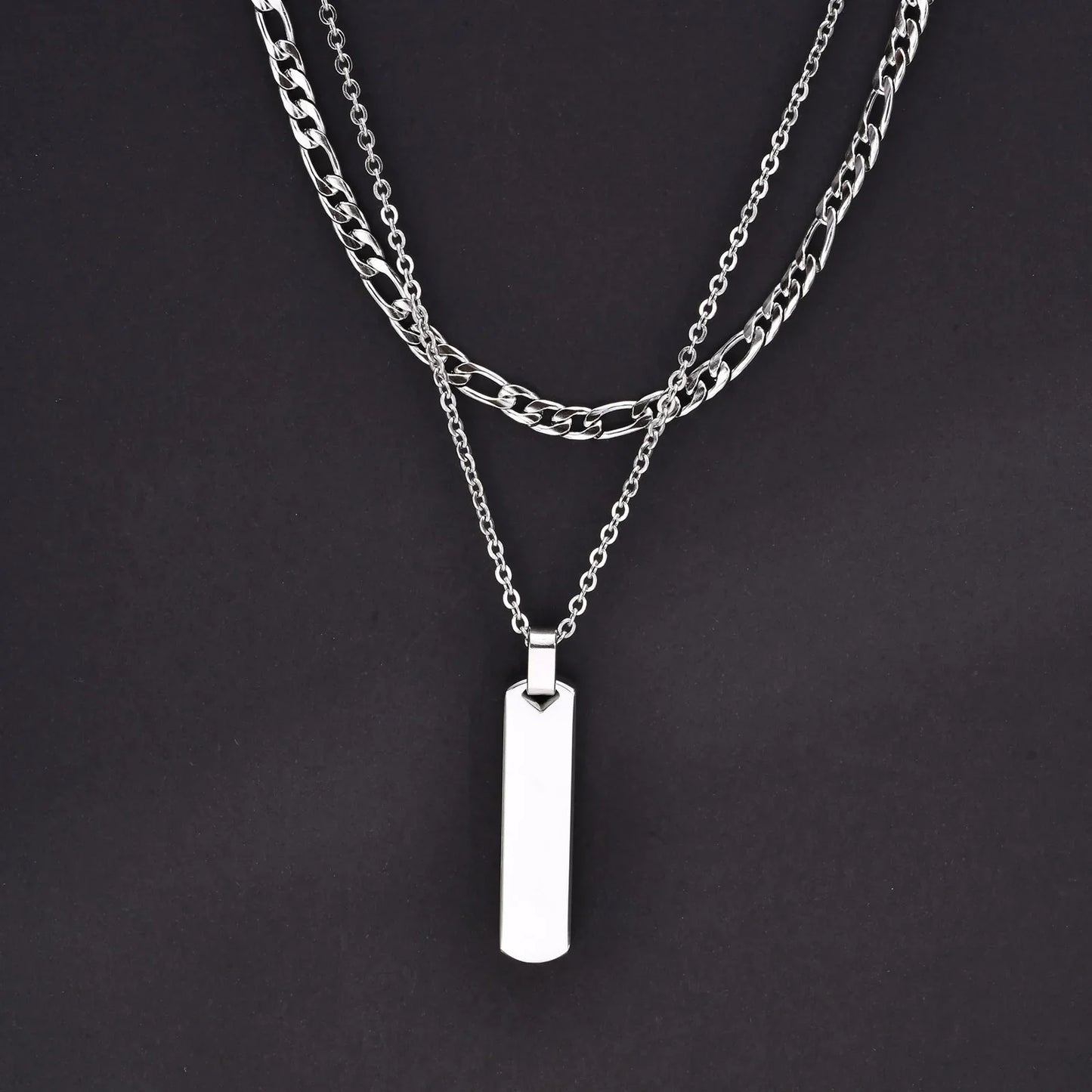 2pcs Vertical Layer Necklaces for Men | Waterproof Stainless Steel Cuban Chain Collar