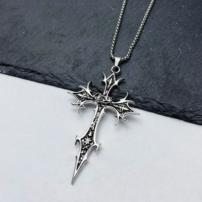 Gothic Double Sided Cross Pendant Necklace | Niche Hip Hop Punk Jewelry