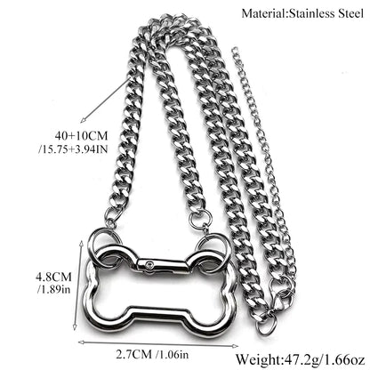 Punk Dog Bone Pendant Necklace | Stainless Steel Silver Goth Choker
