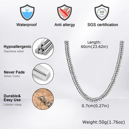 Men's Chunky Miami Cuban Chain Necklace | Vintage Punk Hip Hop Stainless Steel Link Collar Jewelry