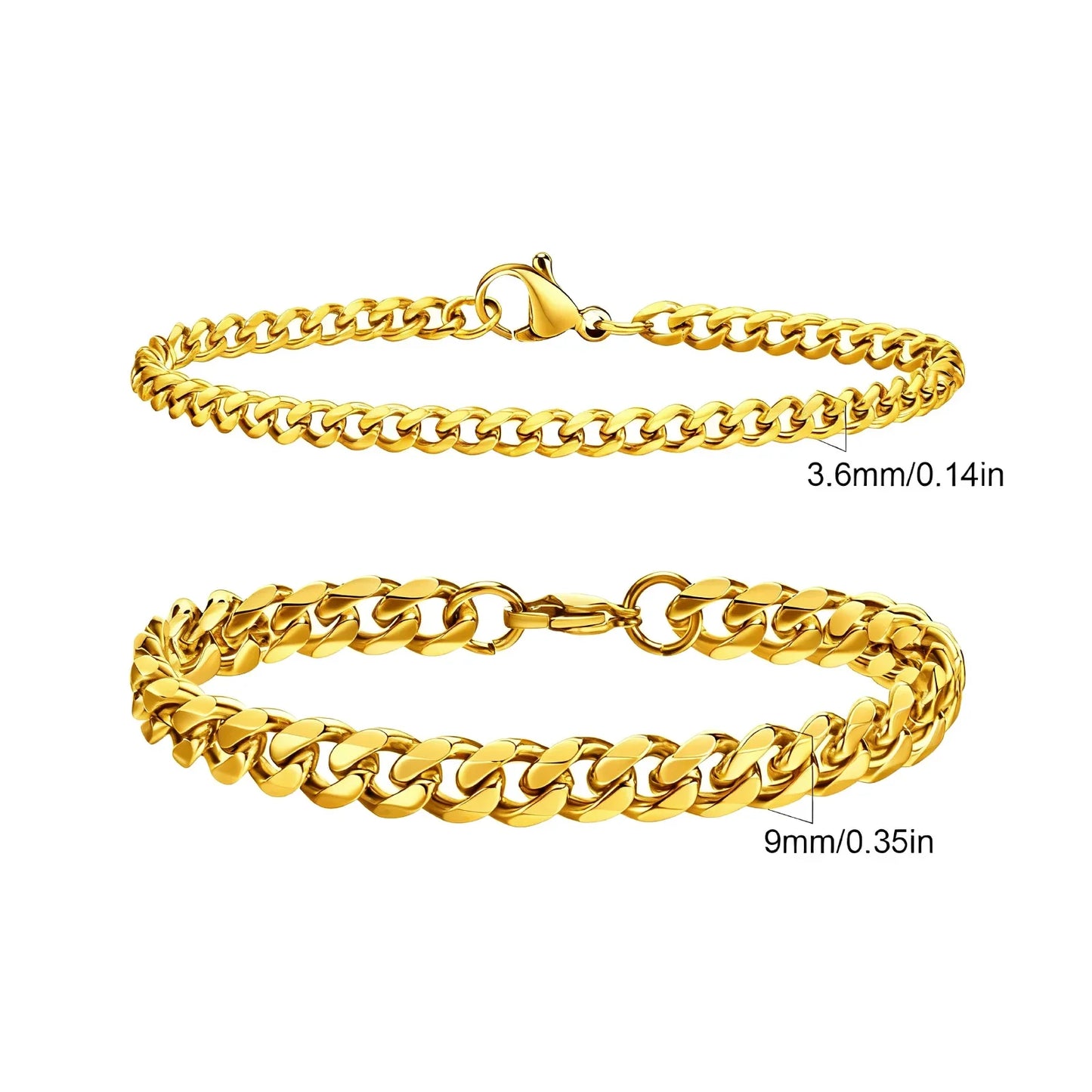 Men's Stainless Steel Chain Bracelets Set | 2pcs Silver Gold Black Twist Rope & Cuban Link