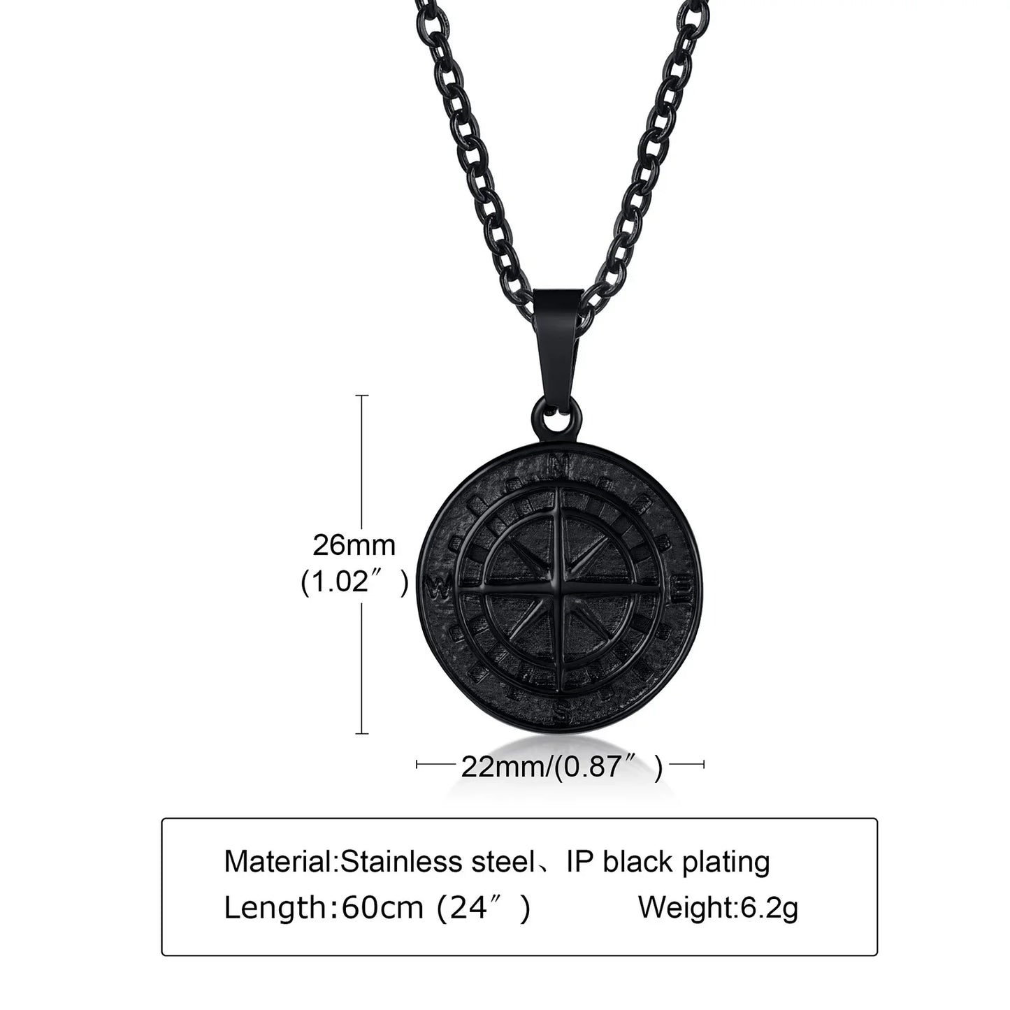Vintage Compass Pendant Necklace | Stainless Steel Coin Necklace for Men